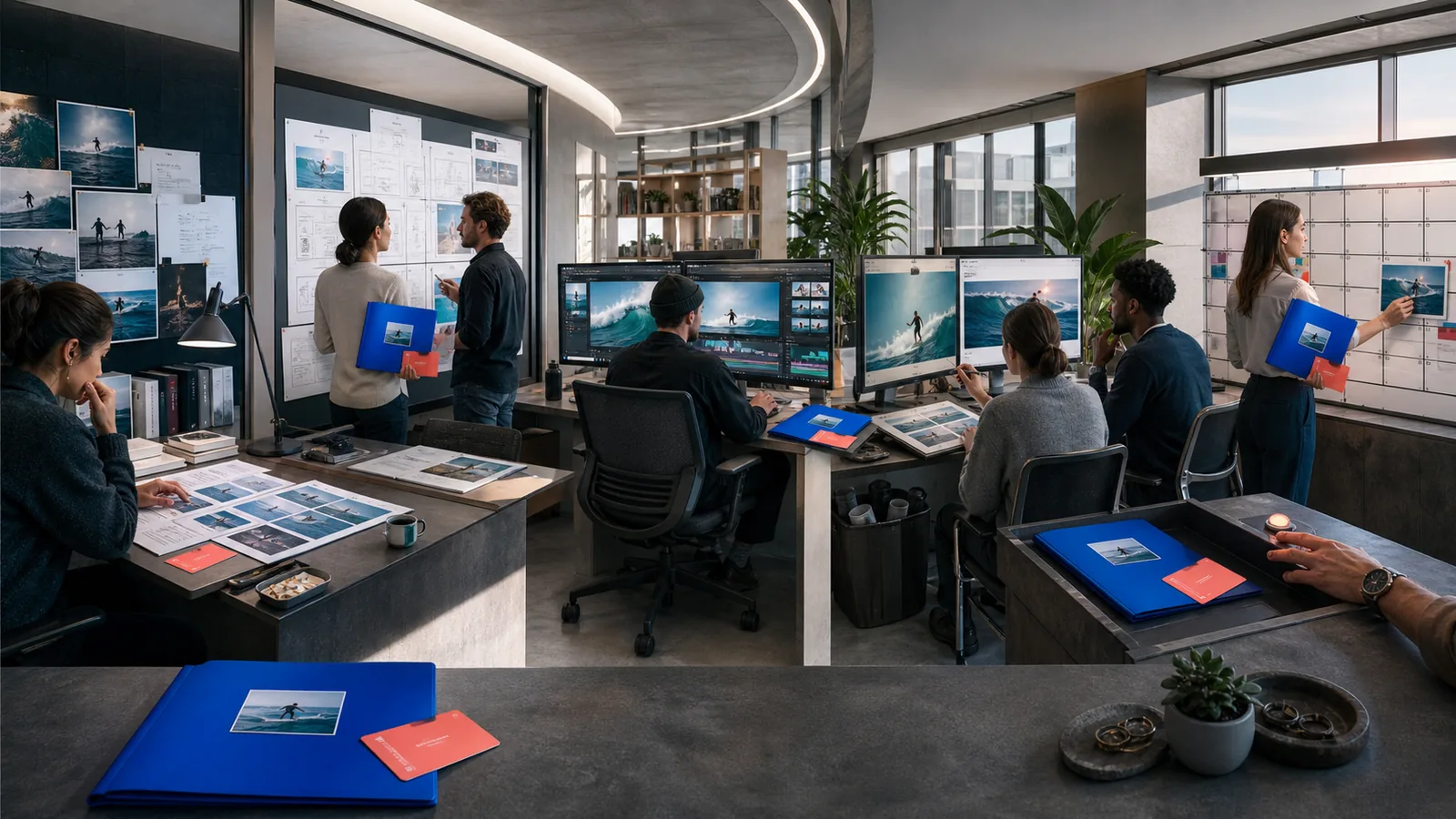Continuous creative studio where one campaign folder moves through research, planning, production, QA, and a human-approved publishing handoff.
