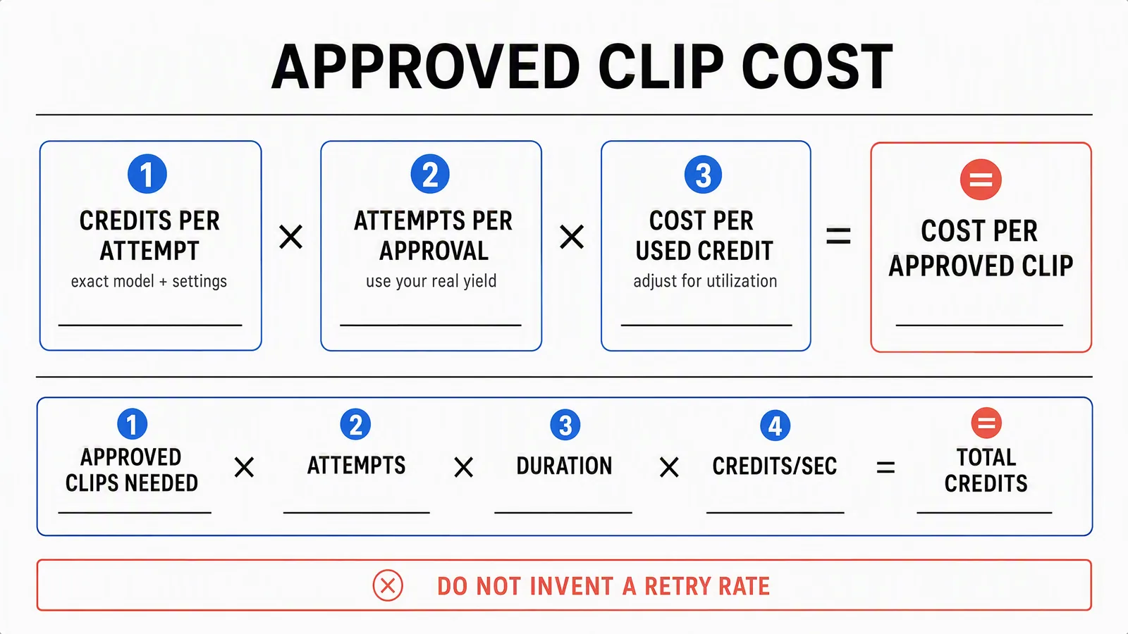 Calculator for Kling attempt cost, approval yield, and total batch credits