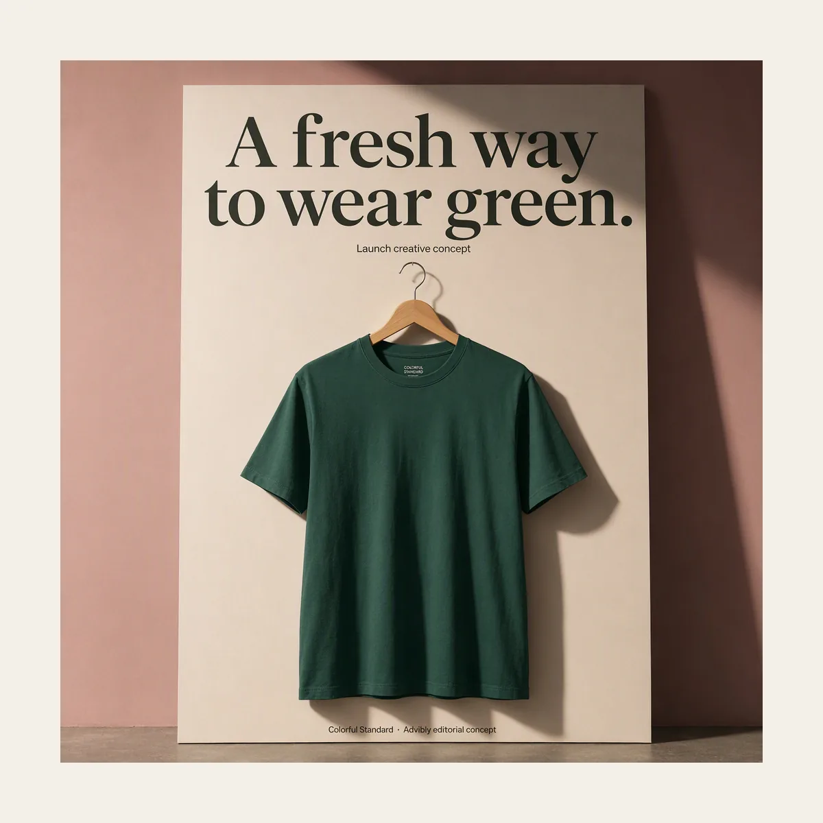 Actual 1200 by 1200 editorial image export: apparel launch. Proportional layout, not platform screenshot.