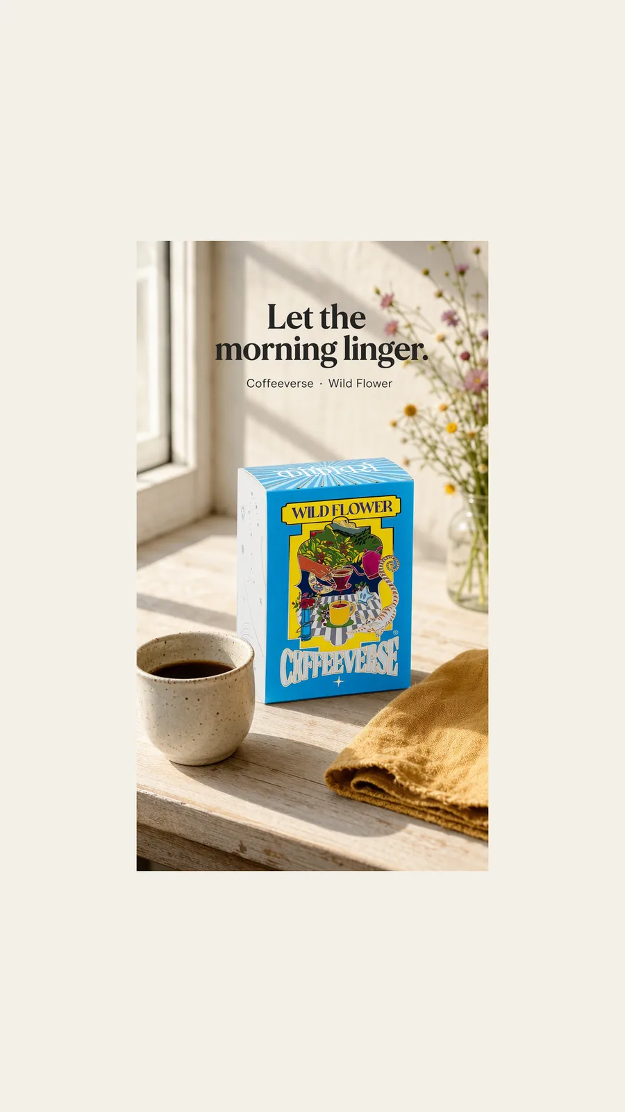 Actual 1080 by 1920 editorial image export: coffee hero. Proportional layout, not platform screenshot.