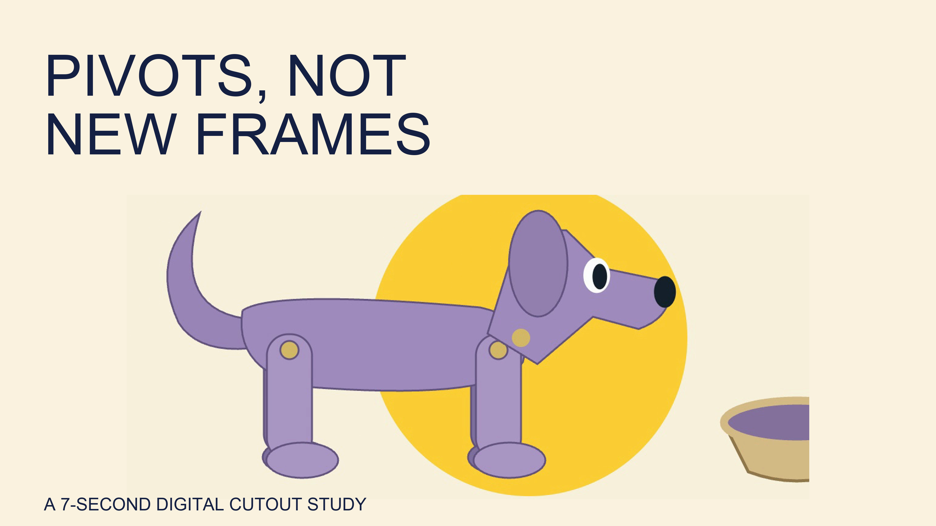 3840 by 2160 cover for the actual seven-second articulated-dog study: Pivots, not new frames.